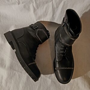 Jessica Simpson Womens 9.5M Leather Bootie Karia Lug Sole Combat Boot Shoe